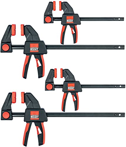 Image of BESSEY RES01 Clamp Set, General Purpose Trigger Clamps with Composite Handle, 2 x 6 In. (100 lb) and 2 x 12 In. (300 lb),Red /Black