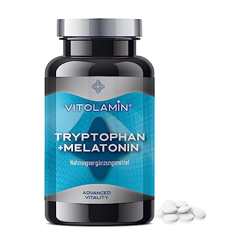 L-Triptófano+ Melatonina + Magnesio VITOLAMIN® 120 comprimidos Vegetarianos | 300 mg de triptófano puro para relajarse, dormir bien y descansar | 0,95 mg de melatonina natural | 79,5 mg de magnesio