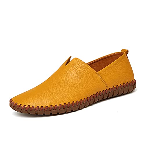 Loafer for Men Round Toe Pull On Lychee Pattern Hand Stitching Pull Tap Anti Slip Genuine Leather Rubber Sole