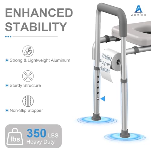 Agrish RAISED TOILET SEAT WITH HANDLES Width And Height Adjustable Padded Toilet Seat Risers For Seniors, Bariatric, Handicap, Heavy Duty 350Lbs Raised Toilet Seat thumb #1