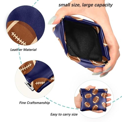 Leather Waterproof Portable No Zipper Purse, Coin Pocket Pouch Change Holder, Small Storage Bag for Men Women Headset Credit Card ID Key Lipstick, (American Footballs)2