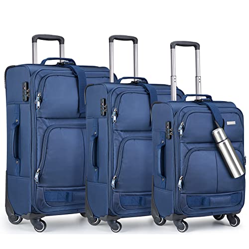 Hanke 【New Arrival】 Multi-Function 3-Piece Set Softside Expandable Luggage Sets With Spinner Wheels, Upright Suitcase With Tsa Lock, Extra Large Rolling Luggage For Family Travel,20/24/28(Blue) #TOP19