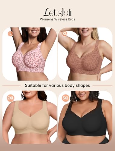 Image of LetsJoli Bras for Women Supportive Wireless Push Up Bra Full Coverage No Underwire Seamless Plus Size for Older Women