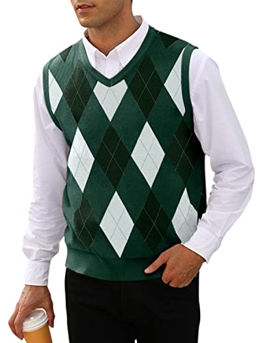 MNCEGEER Mens Argyle Knitwear Vest V Neck Sleeveless Casual Slim Fit Pullover Knitted Sweater