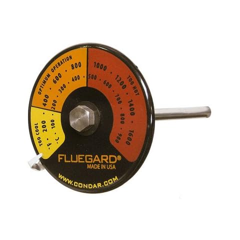 Condar FlueGard™ Thermometer (3-39). Most Precise Readings for Double Wall Pipe. Durable Genuine Porcelain Enamel with Yellow, Orange and red Zones Clearly indicated on Black case Cover