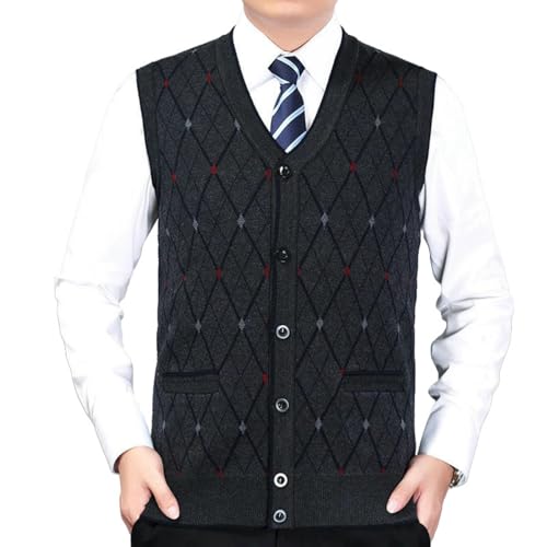Cardigan sans manches jacquard pour homme en tricot rétro col en V