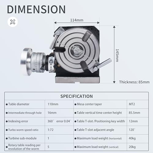 RATTMMOTOR Mesa rotativa HV-4 MT2 de 10 cm/100 mm com 4 ranhuras horizontal vertical com cabeça de i