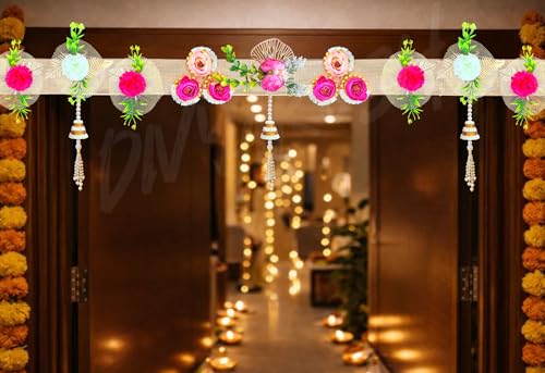 Image of Divyakosh Artificial Flower Toran for Main Door Entrance | 40 Inch | Premium Decorative Toran for Home, Mandir, Entrance | Wedding & Festival Decor - Bandanwar Toran with Artificial Flowers
