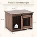 COSTWAY Hundekäfig Möbel, Hundebox für Zuhause, Hundehütte mit Schiebetür, Haustierkäfig aus Metall Holz, Beistelltisch modern, Indoor, für kleine & mittelgroße Hunde, 80 x 60 x 60 cm (Braun)