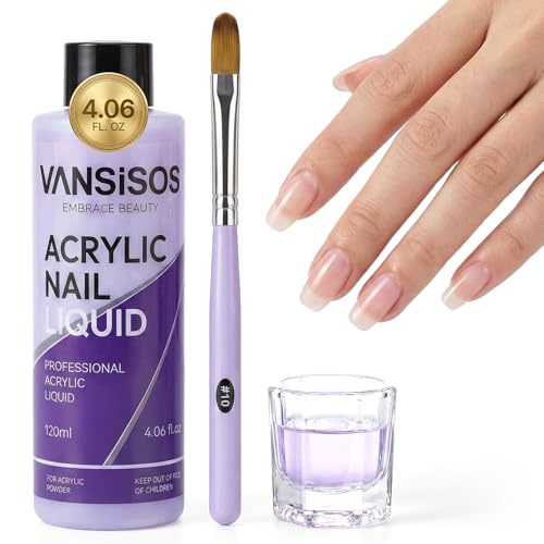 VANSISOS Monomer Acrylic Nail Liquid: 120ml EMA Low Odor Monomer Acrylic Liquid for Nails with Brush