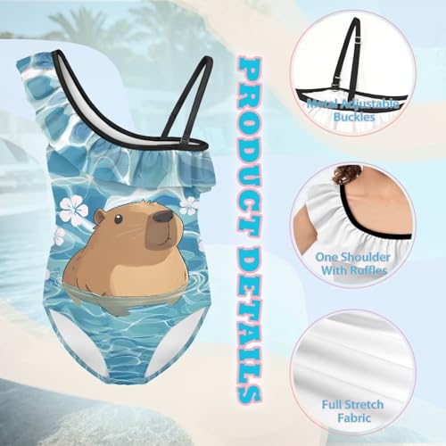 Image of Girls One Piece Swimsuits Size 3-14 Trendy Ruffle Bathing Suit Casual Hawaiian Summer Beach Swimwear