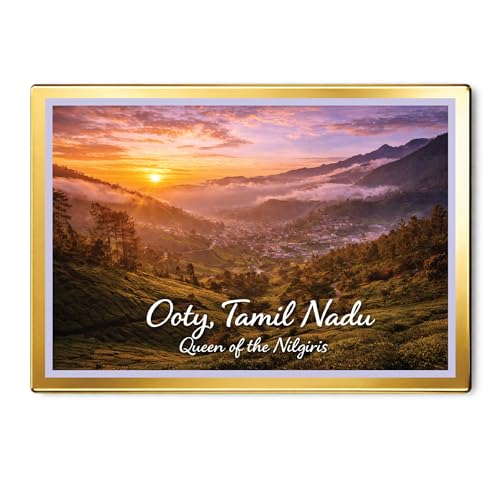 Image of Decorative Fridge Magnet with Glowing Border | Pack of 1 (Ooty, Tamil Nadu - Queen of the Nilgiris, 3x2 inch - Golden Border)