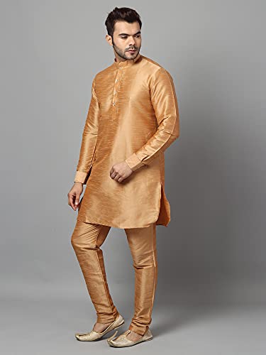 Image of Uri and MacKenzie Men's Silk Blend Solid Pathani Kurta with Readymade Pajama Pant Set