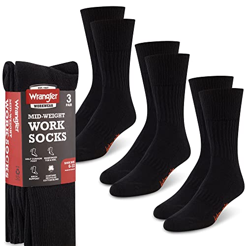 Wrangler Men's Mid Weight Outdoor Socks - Work Socks for Men with Arch Support, Cushioned Toe & Heel - Size 6-12