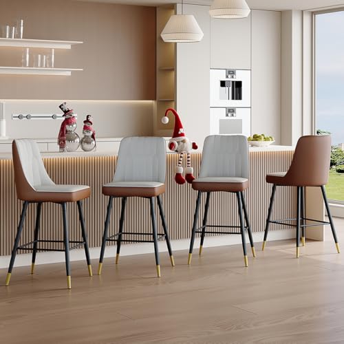 Image of 27'' Counter Height Bar Stools Set of 4 - Kitchen Island Stools with Back,Leather Barstools with Sturdy Metal Legs,Modern Counter Height Stools Ideal for Kitchen Island Pub Cafe
