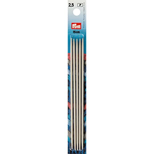 Prym 15 cm 2.50 mm Double-Pointed and Glove Knitting Pins, Pack of 5, Aluminium Pearl Grey, Silver, US 1.5 (2.5 mm)