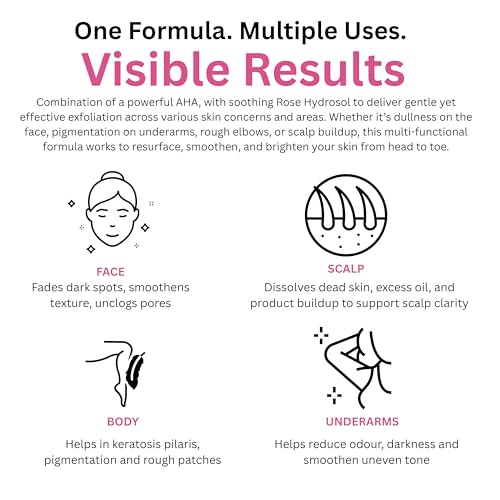 Image of 8% Glycolic Acid Toner | AHA Exfoliating Toner for Face, Scalp & Body | Fades Dark Spots, Evens Skin Tone | Rose Hydrosol | All Skin Types | 200ml