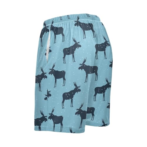 Men's Pajama Shorts Soft Comfy Casual Sleep Lounge Moose Elks Pj Bottom with Drawstring & Pockets4