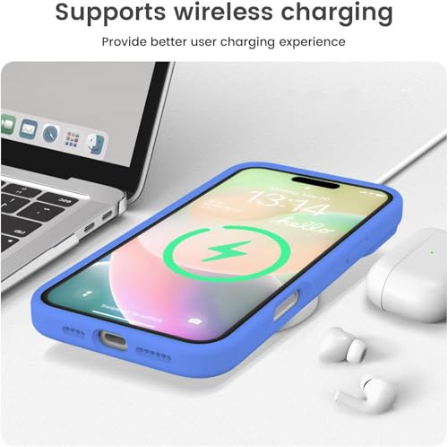 Image of DIZORO Compatible for iPhone 16 Camera Protection Case 6.1, Slim Liquid Silicone 3 Layers Full Covered Soft Gel Rubber Phone Case Protective Cover 6.1 Inch - Azure Blue