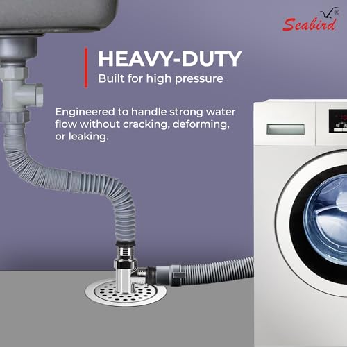 Image of SEABIRD ABS T-Shape Connector with Round Shape SS Grating for Bathroom Drainage, Wash Basin Outlet & Kitchen Waste Pipe | Heavy Duty Rust Resistant Plumbing Fitting