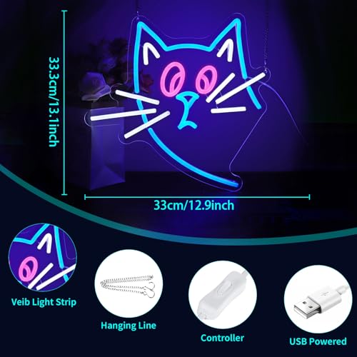Image of Cat Neon Sign - HSJNJKFU Cat Neon Signs for Wall Decor LED Light Signs for Man Cave Room Home Party Birthday Beer Signs - LED Neon USB Powered
