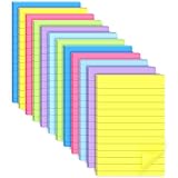 12 Pack Lined Sticky Notes 4x6 in Bright Colors Self-Stick Note Pads with Lines, Colorful Bulk Sticky Memo Pad for School, Office, Meeting