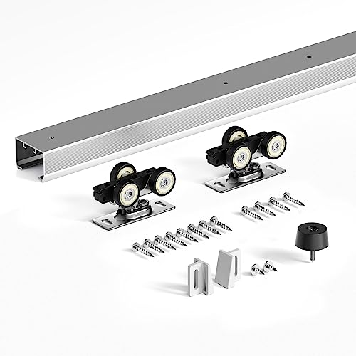 FINOSEN 4FT Commercial Grade Sliding Pocket Door Hardware Track Kit Top Mount Heavy Duty Smoothly and Quite Easy to Install Aluminum(Door is not Included)
