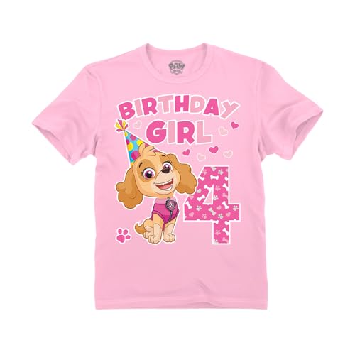 Skye Paw Patrol 4th Birthday Shirt for 4 Year Old Girls - Pup-Themed Party Toddler T-Shirt 3T Light Pink