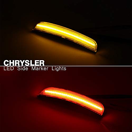 Clear Lens Amber/Red Full LED Front Rear Side Marker Light Kits for Chrysler 300 2015 2016 2017 2018 2019 LED Turn Singal Lights Powered by Total 180-SMD LED, Replace OEM Sidemarker Lamps