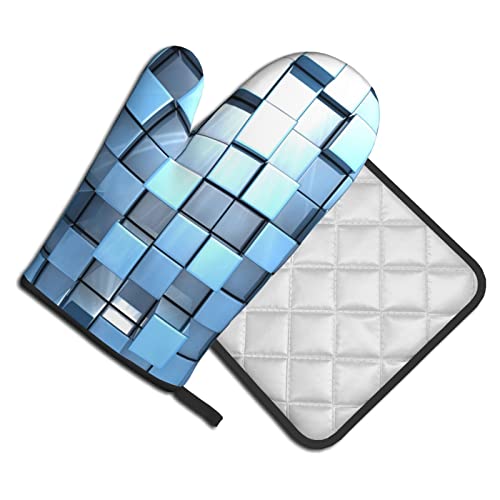 Geometric Pattern Oven Mitts And Pot Holders Set Heat Resistant Oven Glove And Potholder Kitchen Microwave Gloves For Baking Bbq Grilling Cooking Oven Mitts #TOP6