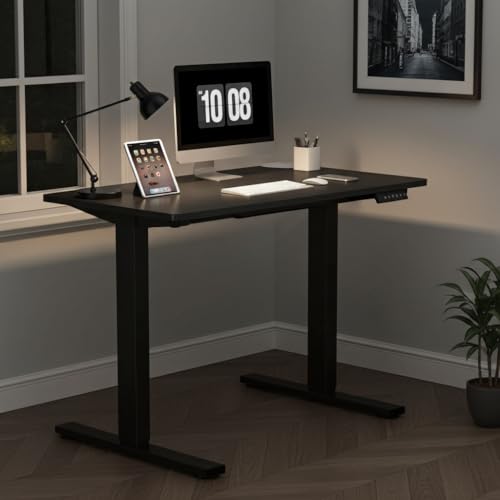 Image of SE1 / Flexi Spot EN1 Electric Standing Desk | Anti-Collision Detection | 5Y Warranty | Ergo Height Adjustable Sit Stand Table for Home Office with 80kg Load, 2 Hooks (Black-Black, 120x75CM)