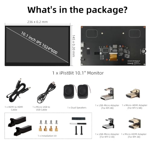 Image of Raspberry Pi Screen, 10.1 Inch Touchscreen Monitor, IPS 1024x600, Dual Built-in Speakers, HDMI Portable Monitor Compatible with Raspberry Pi 5 /4 /3 /Zero,Driver Free