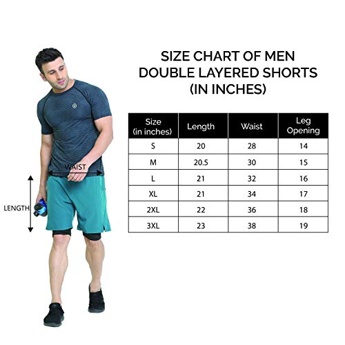 Image of CHKOKKO Double Layered Gym Shorts for Men Workout | Compression Inner Layer with Pockets Across Inner Outer and Back | Dry Fit Sports Athletic wear for Running Jogging or Training