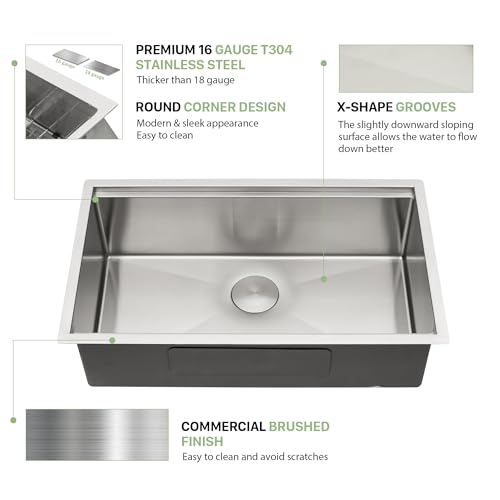 30-Inch-Undermount-Kitchen-Sink-Stainless-Steel-T304-16-gauge-Kitchen-Sinks-Workstation-Handmade-Under-Counter-Single-Bowl-Kitchen-Basin-Deep-30x19x10-Inch 30 Inch Undermount Kitchen Sink Stainless Steel T304 16 gauge Kitchen Sinks Workstation Handmade Under Counter Single Bowl Kitchen Basin Deep 30x19x10 Inch