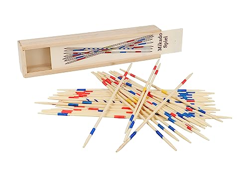 HENBRANDT Mikado Stäbchen, Holzkiste mit 41-Teilig, 19cm Pickup Sticks Familienspiele Tischplatte Brettspiel Holzspielzeug für Kinder und Erwachsene