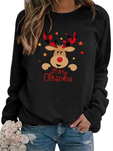 WIEIYM Sweatshirt Weihnachts Langarmshirt Druck Rundhals Pullover...