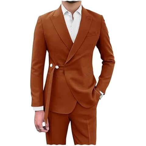 EMERAIDVLN Men Fashion Suits Slim Fit 2 Piece Rust Red Suits for Men Christmas Suit for Men Wedding Prom Business Coat Men L Cover
