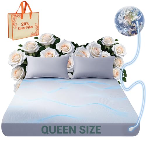 Grounding Sheets Queen 80% Organic Cotton +20% Silver Fiber Grounding Sheets Can Improve Sleep and Sub-Health Anti-Static Grounding Fitted Sheet with 15 ft Gounding Wire(Gray 60x80x13)
