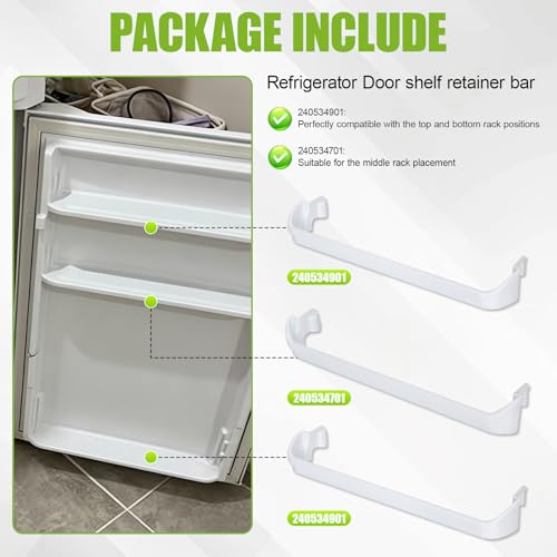 2 x 240534901 & 1 x 240534701 Refrigerator Door Shelf Rack Bar replacement Compatible with Frigidaire Kenmore Rack Bar Retainer Rail,Replace AP3214631 AP3214630 PS734936 948952 948954 PS734936 by Yendse - Used condition - Image 3