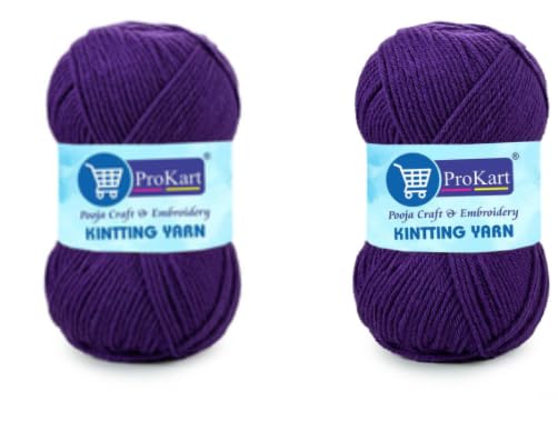 Image of ProKart Premium Woolen 4 ply Hand Knitting Wool Yarn | Fine Weight Knitted and Crocheted Soft Yarn for Sweater, Scarf, Hat, Baby Clothes, Baby Sports, Purse, Gift Bags & DIY Craft Accessories Projects (1 Ball /100 Gram Each) (Dark Purple, 100gms x 2 Pack)