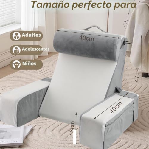 Miniatura 2 de Smgbway Almohada De Lectura Para Cama Y Sofá, Almohadas De Espalda Con Rollo De Cuello Extraíble Y Reposabrazos, Adulto Cojin De Lectura, Cojín Lectura Cama Ergonómica Para Leer,Sentarse Y Acostarse