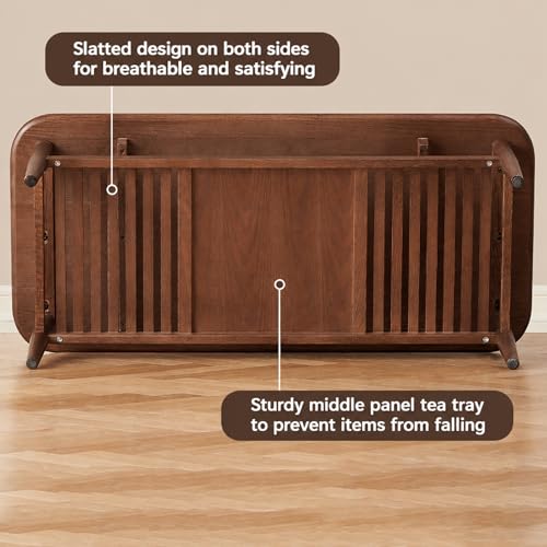 Image of Oak Solid Wood Coffee Table for Living Room 2-Tier Modern&Mid CenturyTabe for Tea and Coffee with Shelf Storage Sets (Walnut, 39.37 inch x 22.0 inch x 17.3 inch)