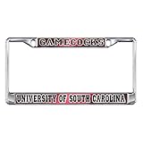 WHITE PLATE FRAME SC GAMECOCKS (31076) Plastic Plate Frame with Vinyl Logos Easy to mount around license plate Show Your Team Support Printed and Assembled in USA