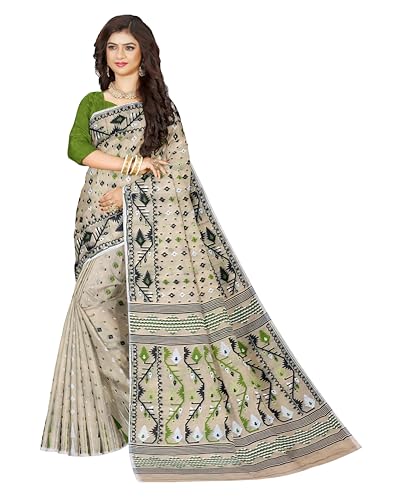 Image of Mayabi Women's Dhakai Jamdani Cotton Silk Saree Traditional Bengali Tant Korat Work, Without Blouse Piece