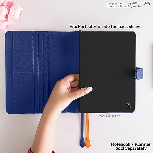 Image of NEORAH - A6 Notebook SLEEVE with SNAP Button - [ SLEEVE ONLY ]|Vegan Leather|Office Diary Holder with Penloop| 2 Front & 1 Back Pocket | 4 Card Slots |2 BookMarks - Fits any A6 Softcover - DARK BLUE
