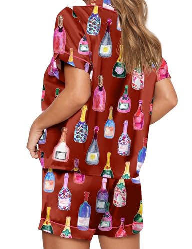 Image of SHESHOW Satin Pajamas for Women Set Preppy Animals Pjs Short Sleeve Shorts 2 Piece Loungewear Sets XS-XXL