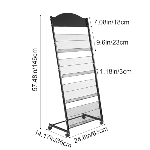 lesolar Floor-Standing Magazine Rack 4-tier Newspaper Holder Book Display Shelf brochure Display Stand Floor Suitable for Exhibitions Shopping Malls Hospitals Offices School(Black)