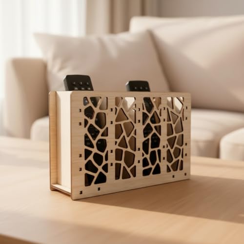 Image of Wooden Remote Organizer - Decorative 4 Slot Remote Holder for Table TV Remote Control Caddy for Living Room 7 x 5 x 2.5 Inches