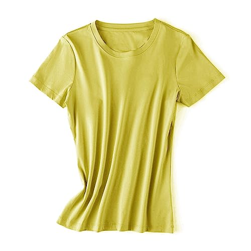 T-shirt basique en coton jaune femmes haut manches courtes col rond mode été casual