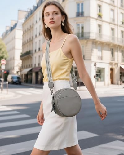 Image of COOLCY Leather Crossbody Bags,Circle Purse Shoulder Bag, Fashion Round Handbag for Travel,Valentine's Gift for Women
